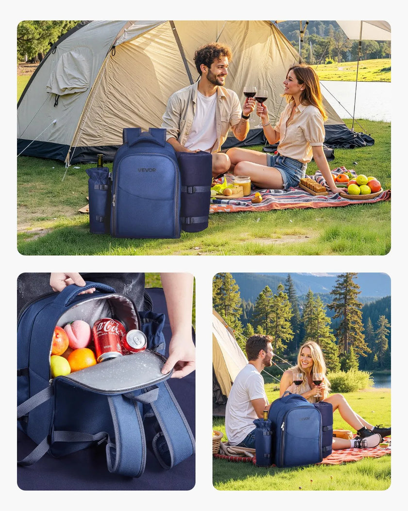 VEVOR Beach Picnic Backpack Bag for 2 Person with Cooler Compartment Navy Blue