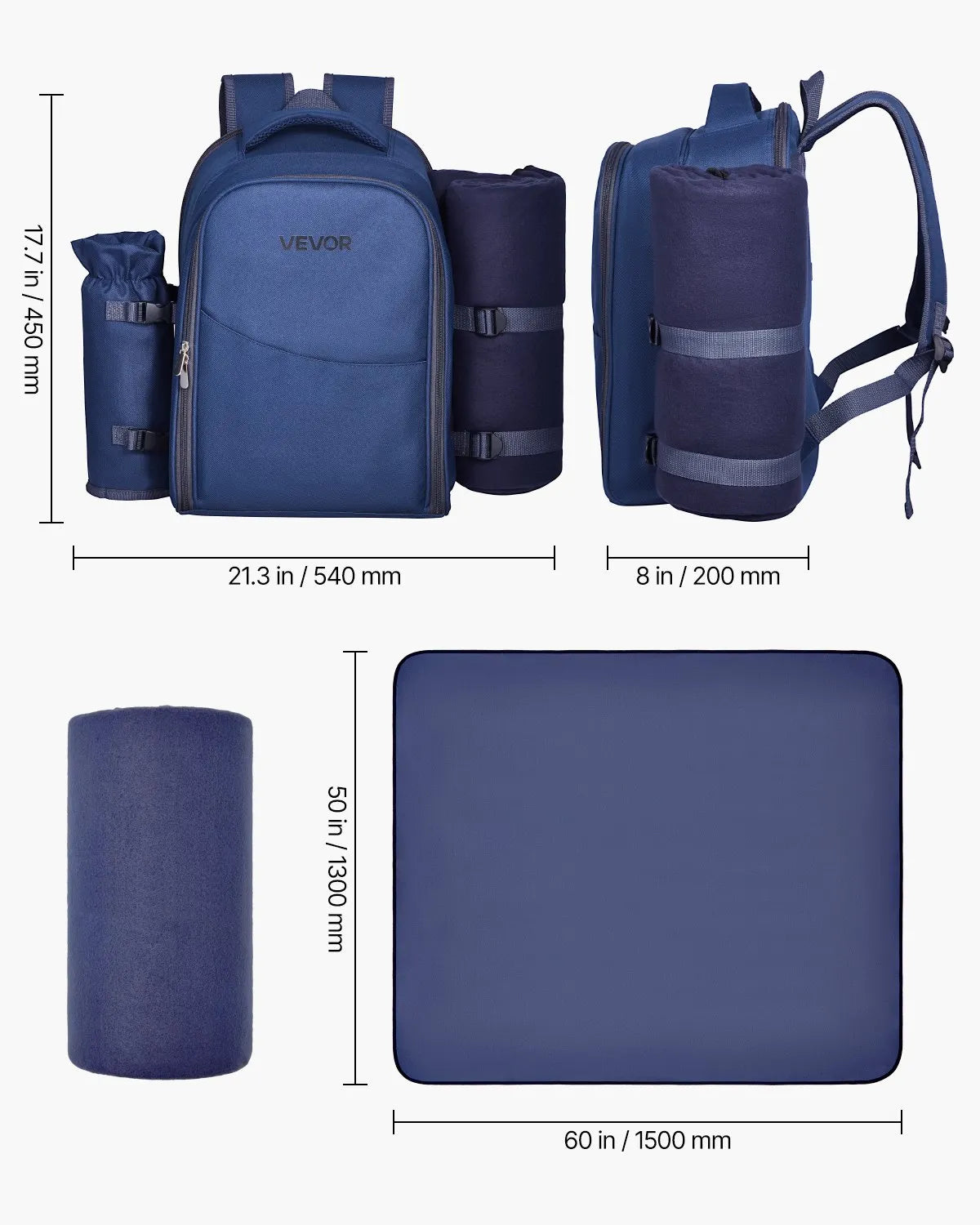 VEVOR Beach Picnic Backpack Bag for 2 Person with Cooler Compartment Navy Blue