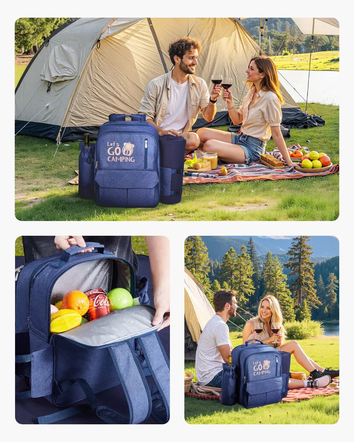 VEVOR Beach Picnic Backpack Bag for 4 Person with Cooler Compartment Navy Blue