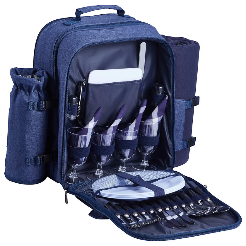 VEVOR Beach Picnic Backpack Bag for 4 Person with Cooler Compartment Navy Blue