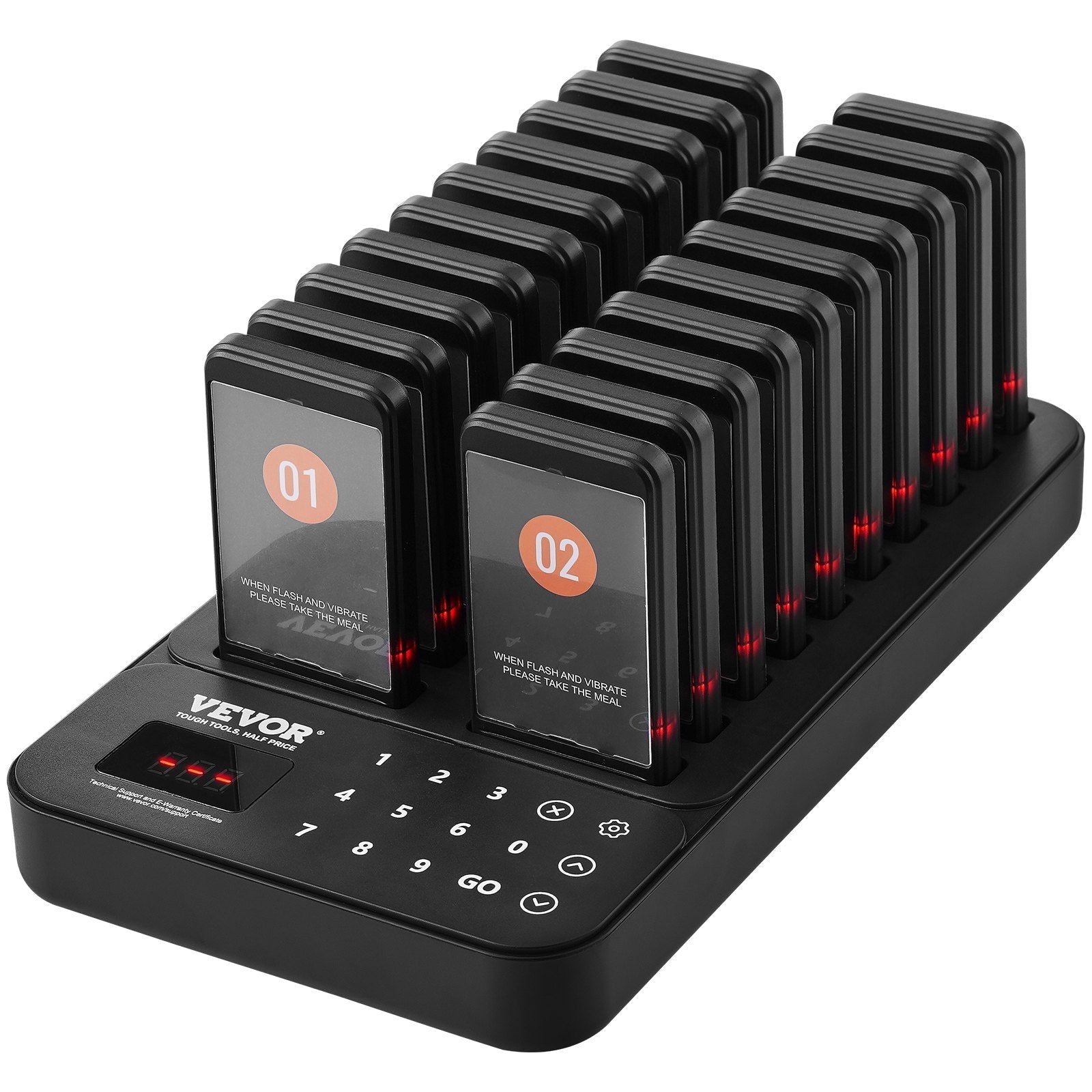 VEVOR Restaurant Pager System, Wireless 400m Long Range Lineup Waiting Queue Signal, Guest Customer Calling Beepers with Vibration & Flashing, 20 Buzzers for Food Truck, Church, Nursery, Hospital