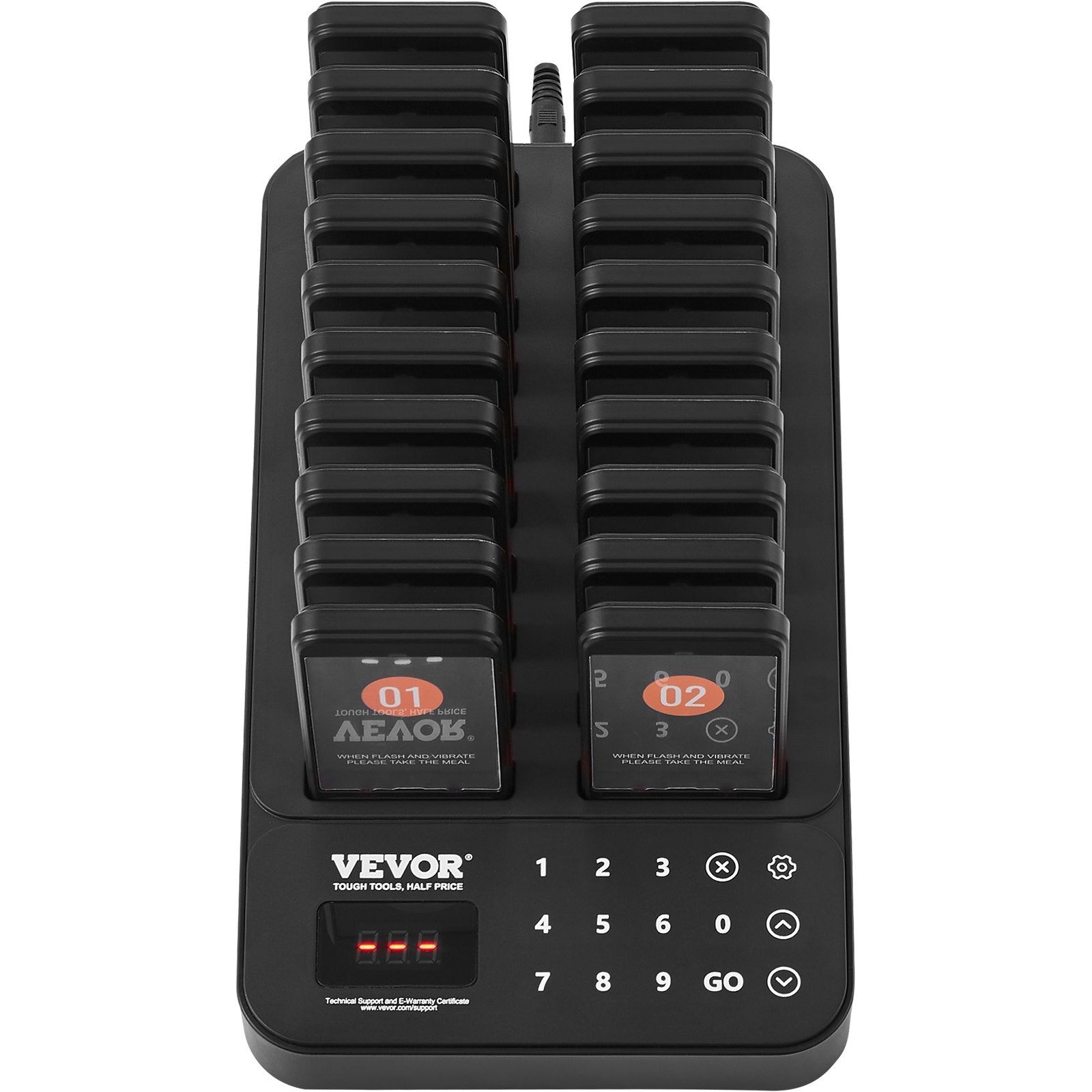 VEVOR Restaurant Pager System, Wireless 400m Long Range Lineup Waiting Queue Signal, Guest Customer Calling Beepers with Vibration & Flashing, 20 Buzzers for Food Truck, Church, Nursery, Hospital