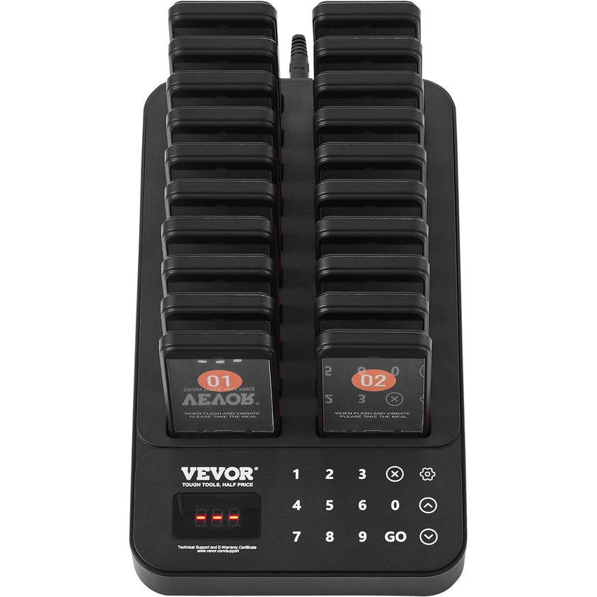 VEVOR Restaurant Pager System, Wireless 400m Long Range Lineup Waiting Queue Signal, Guest Customer Calling Beepers with Vibration & Flashing, 20 Buzzers for Food Truck, Church, Nursery, Hospital