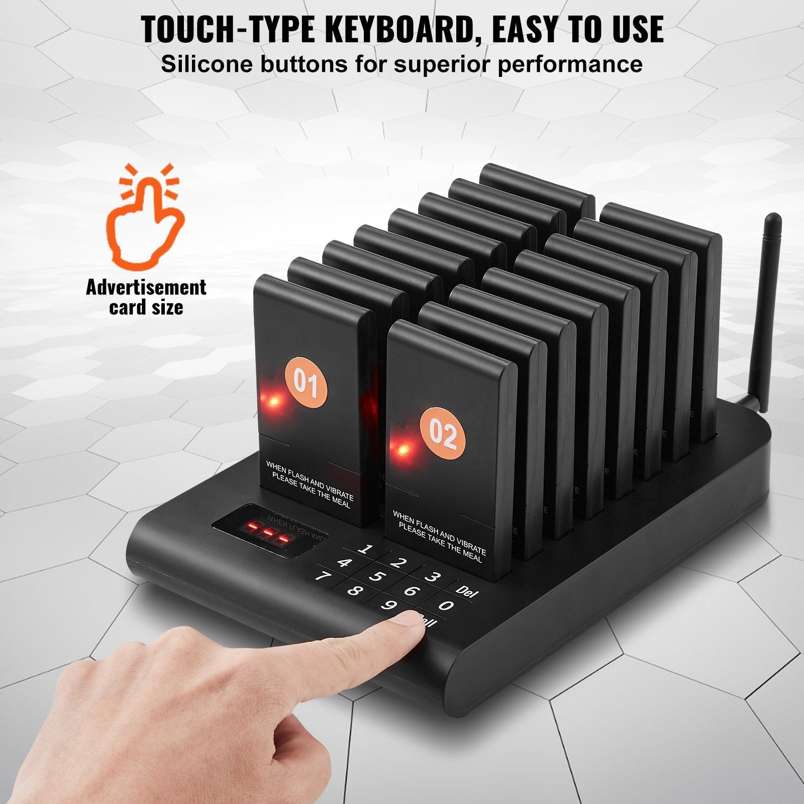 VEVOR Restaurant Pager System, Wireless 500m Long Range Lineup Waiting Queue Signal, Guest Customer Calling Beepers with Vibration & Flashing, 16 Buzzers for Food Truck, Church, Nursery, Hospital