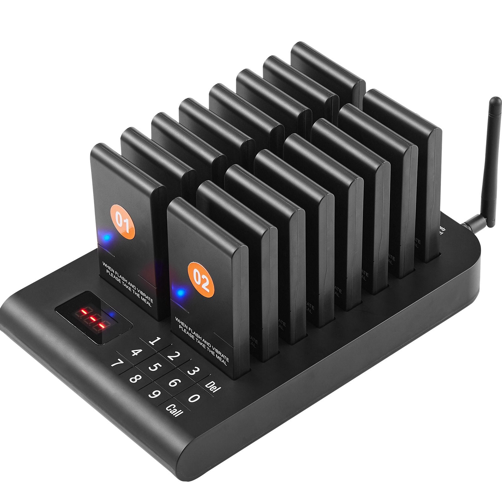 VEVOR Restaurant Pager System, Wireless 500m Long Range Lineup Waiting Queue Signal, Guest Customer Calling Beepers with Vibration & Flashing, 16 Buzzers for Food Truck, Church, Nursery, Hospital