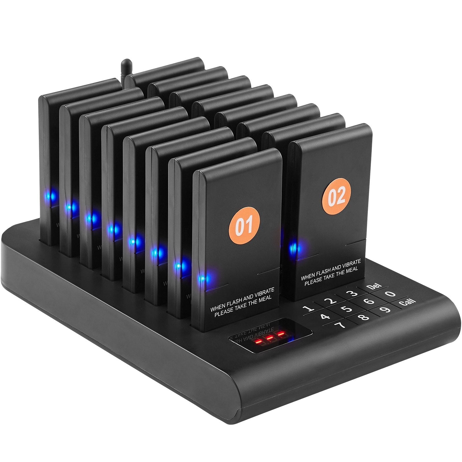 VEVOR Restaurant Pager System, Wireless 500m Long Range Lineup Waiting Queue Signal, Guest Customer Calling Beepers with Vibration & Flashing, 16 Buzzers for Food Truck, Church, Nursery, Hospital