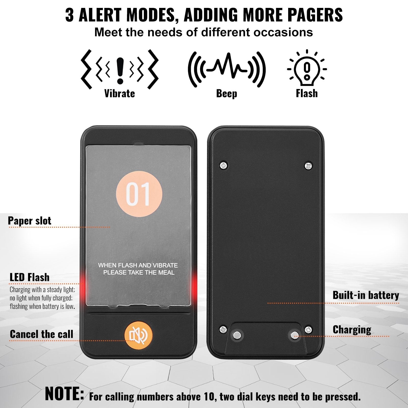 VEVOR Restaurant Pager System, Wireless 400m Long Range Lineup Waiting Queue Signal, Guest Customer Calling Beepers with Vibration & Flashing, 24 Buzzers for Food Truck, Church, Nursery, Hospital
