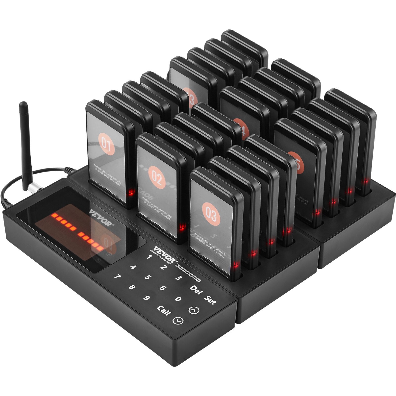 VEVOR Restaurant Pager System, Wireless 400m Long Range Lineup Waiting Queue Signal, Guest Customer Calling Beepers with Vibration & Flashing, 24 Buzzers for Food Truck, Church, Nursery, Hospital