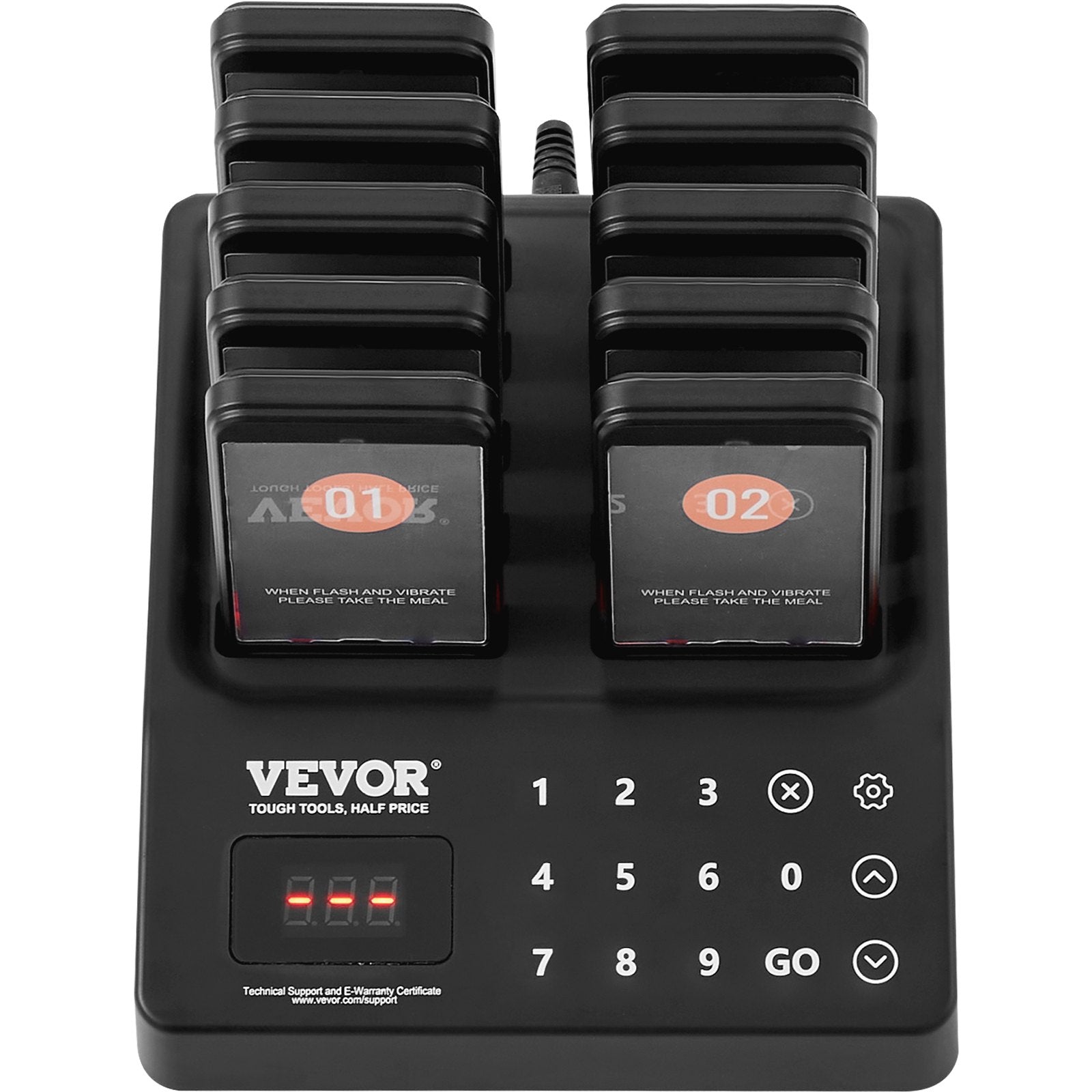VEVOR Restaurant Pager System, Wireless 400m Long Range Lineup Waiting Queue Signal, Guest Customer Calling Beepers with Vibration & Flashing, 10 Buzzers for Food Truck, Church, Nursery, Hospital