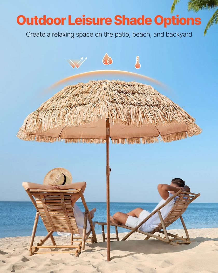 VEVOR Tiki Umbrella Thatched Patio Umbrella 6.5 ft Poolside Patio Beach Umbrella