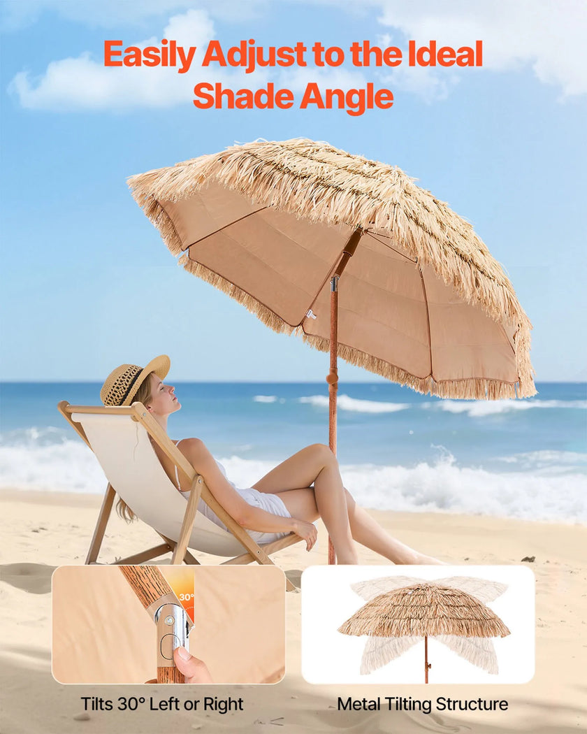 VEVOR Tiki Umbrella Thatched Patio Umbrella 6.5 ft Poolside Patio Beach Umbrella