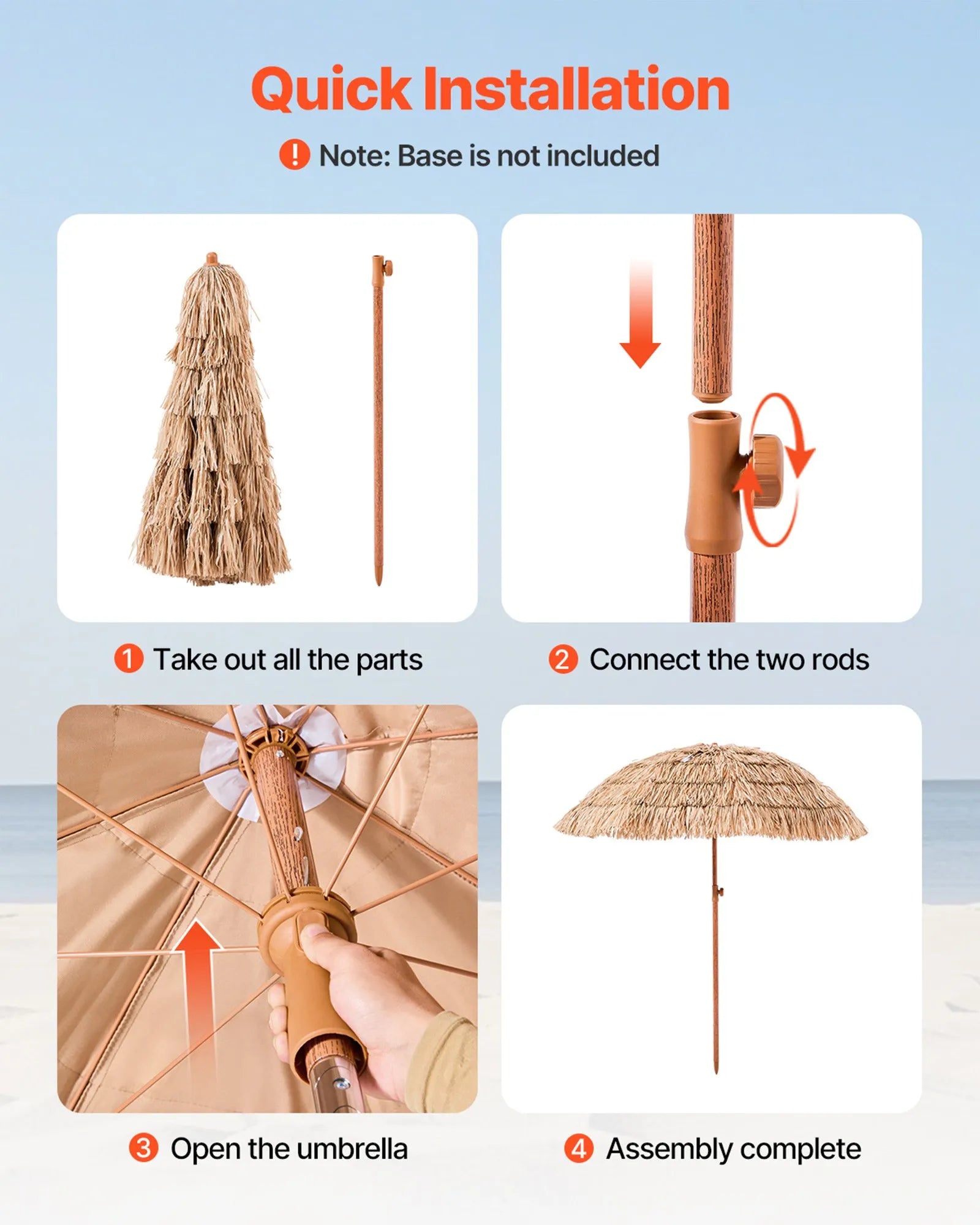 VEVOR Tiki Umbrella Thatched Patio Umbrella 6.5 ft Poolside Patio Beach Umbrella