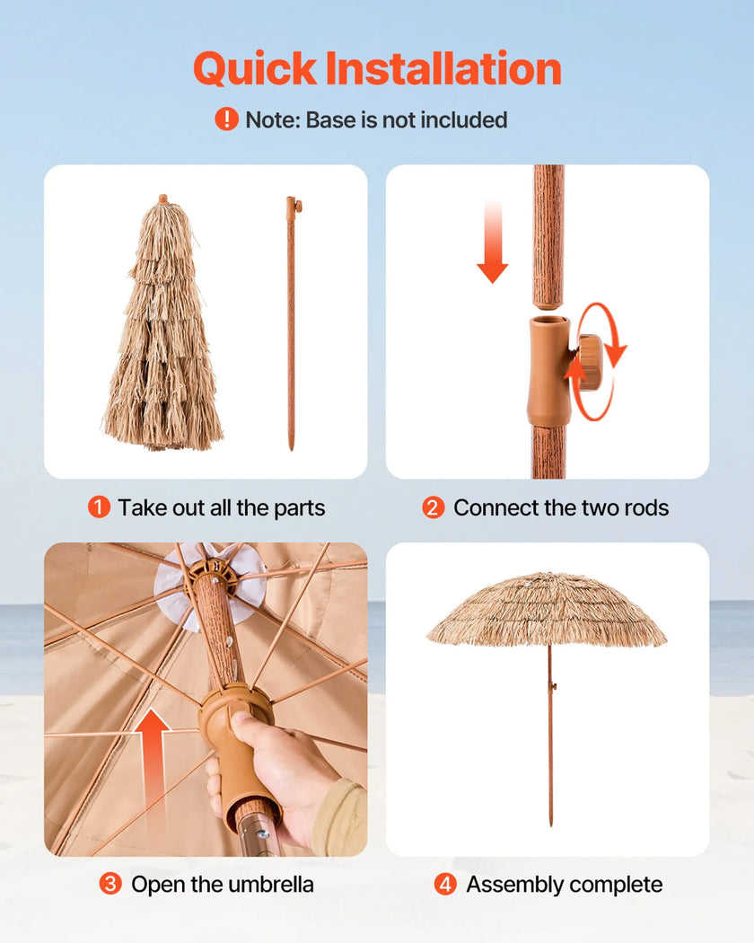 VEVOR Tiki Umbrella Thatched Patio Umbrella 6.5 ft Poolside Patio Beach Umbrella