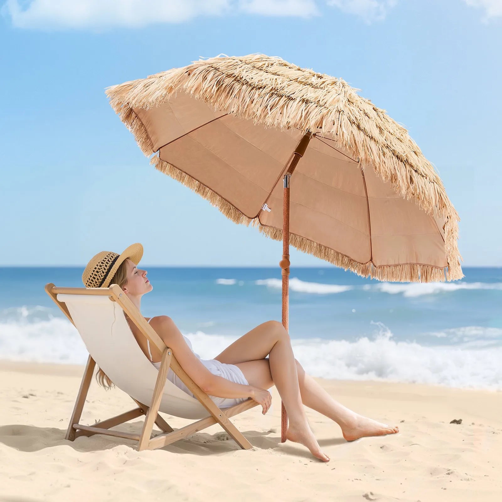 VEVOR Tiki Umbrella Thatched Patio Umbrella 6.5 ft Poolside Patio Beach Umbrella