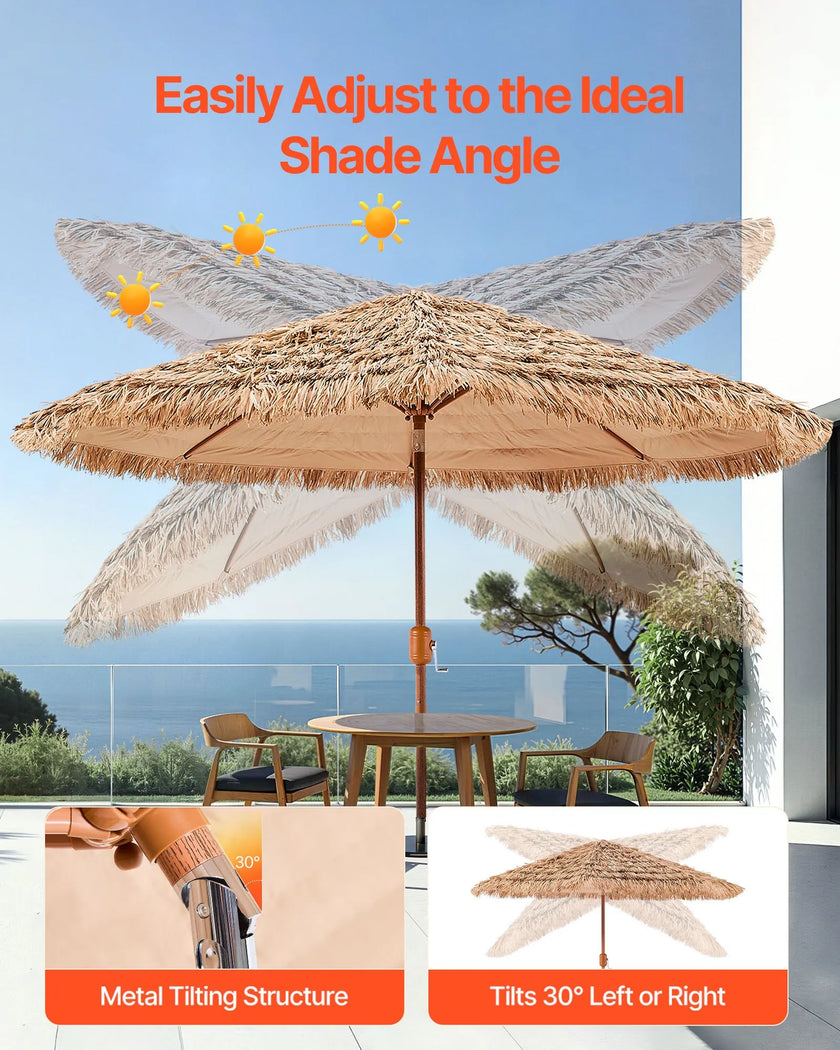 VEVOR Tiki Umbrella Thatched Patio Umbrella 9 ft Poolside Patio Beach Umbrella