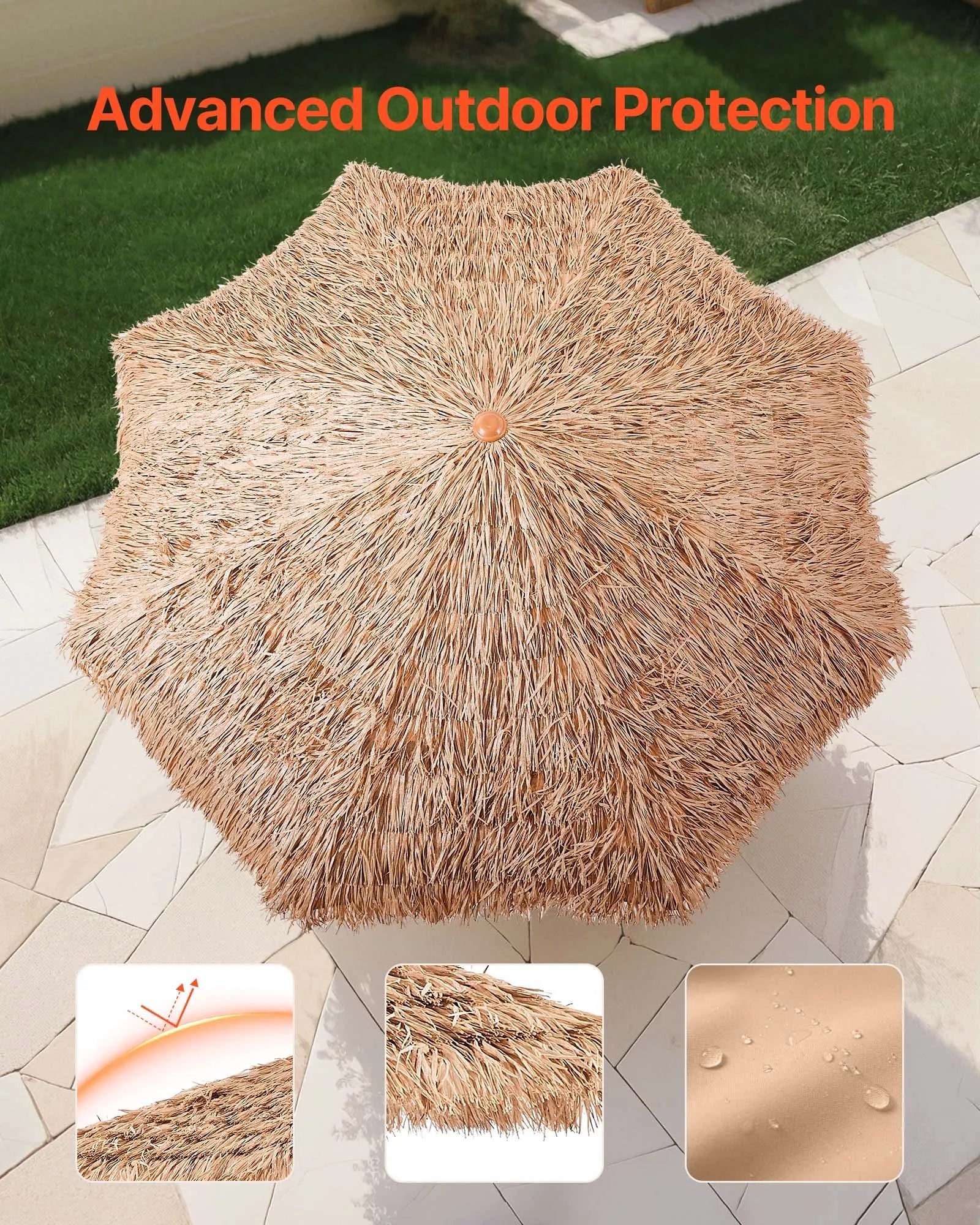 VEVOR Tiki Umbrella Thatched Patio Umbrella 9 ft Poolside Patio Beach Umbrella