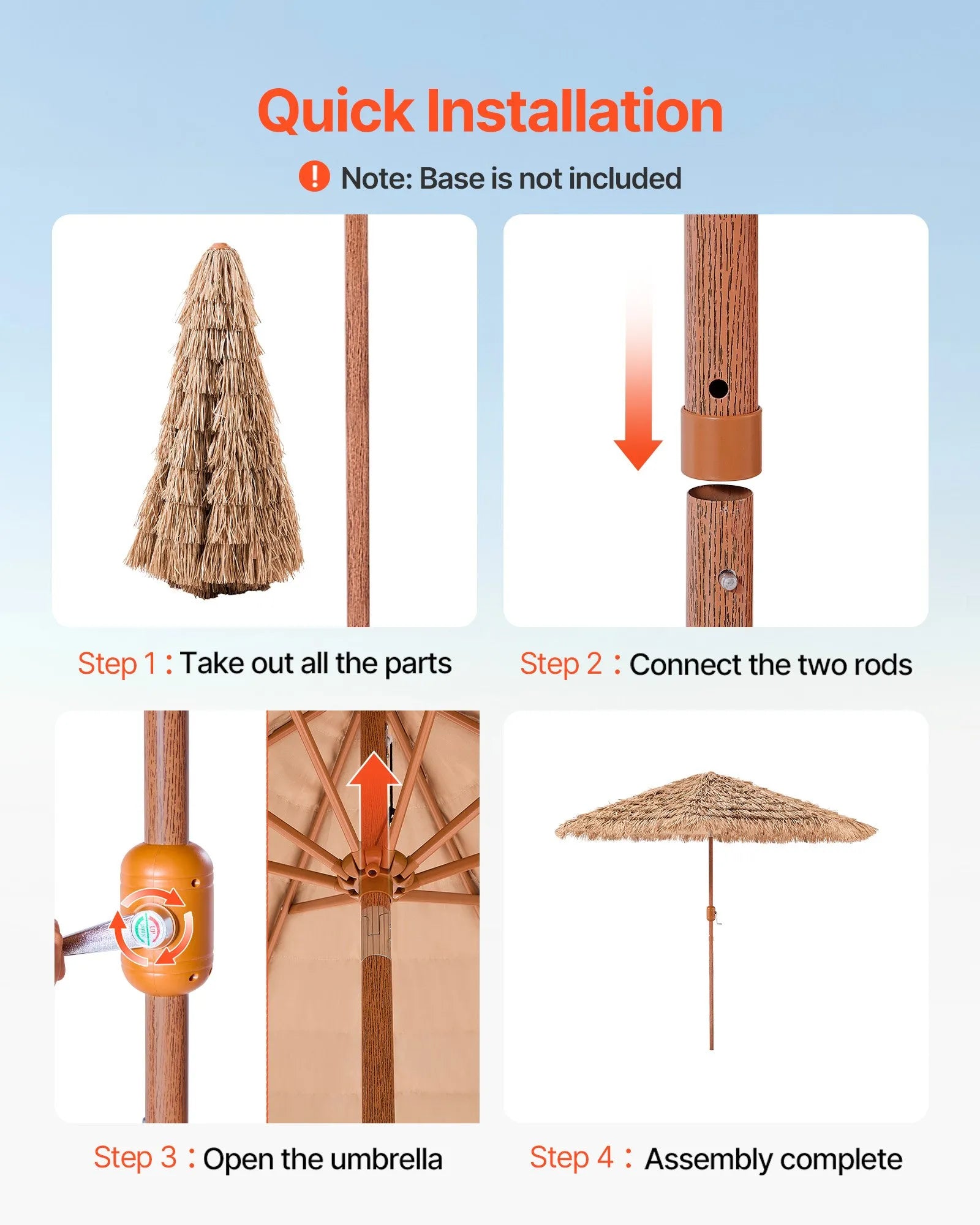VEVOR Tiki Umbrella Thatched Patio Umbrella 9 ft Poolside Patio Beach Umbrella
