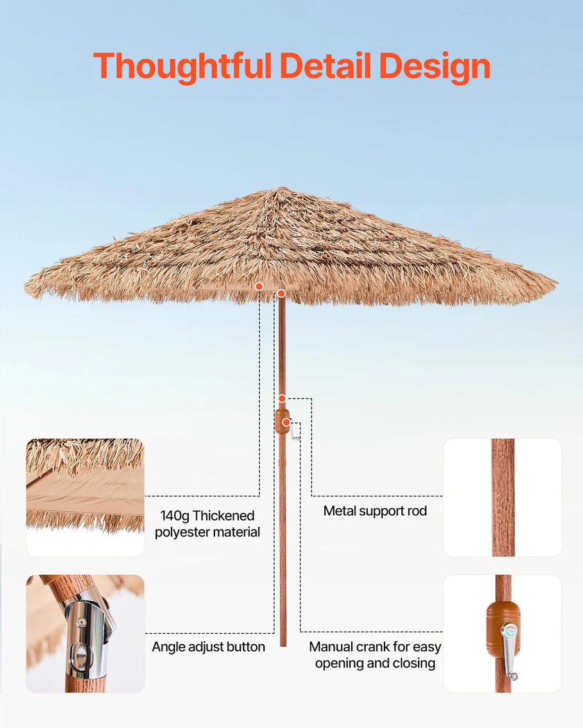 VEVOR Tiki Umbrella Thatched Patio Umbrella 9 ft Poolside Patio Beach Umbrella