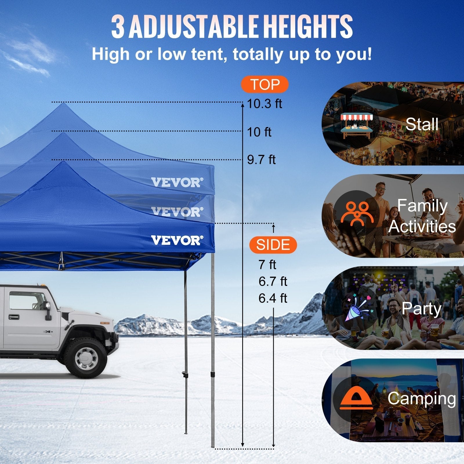 VEVOR 10x10 Pop Up Canopy Tent, Outdoor Canopy with Removable Sidewalls and Wheeled Bag, Instant Portable Shelter, UV-Resistant Waterproof Gazebo Patio Tents for Parties, Camping, Commercial, Blue