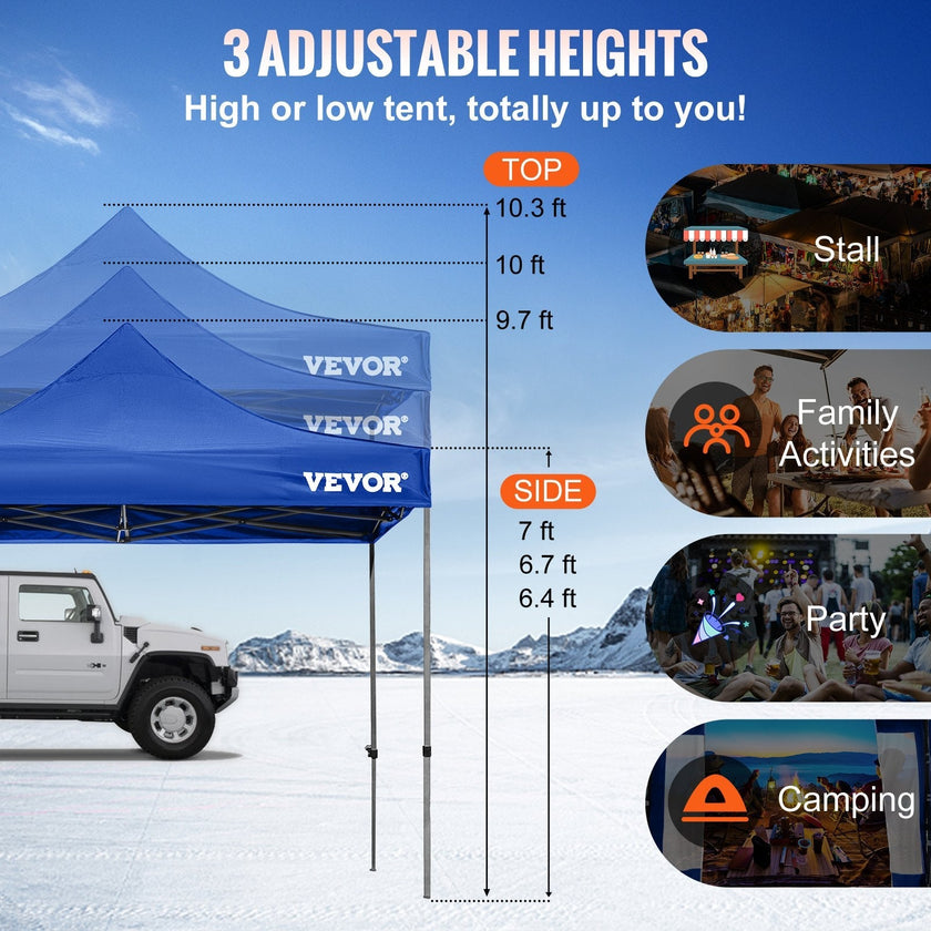 VEVOR 10x10 Pop Up Canopy Tent, Outdoor Canopy with Removable Sidewalls and Wheeled Bag, Instant Portable Shelter, UV-Resistant Waterproof Gazebo Patio Tents for Parties, Camping, Commercial, Blue