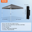 VEVOR Pop Up Canopy Tent, 10 x 10 ft, 250 D PU Silver Coated Tarp, with Portable Roller Bag and 4 Sandbags, Waterproof and Sun Shelter Gazebo for Outdoor Party, Camping, Commercial Events, Dark Gray