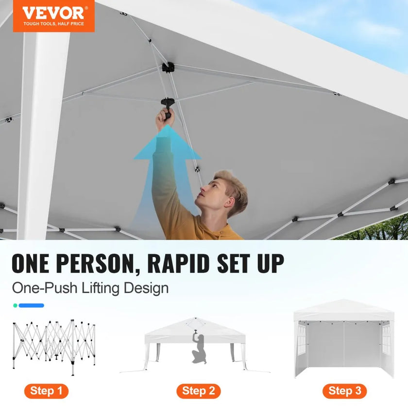 10 x 10 FT Pop Up Canopy with 3 Sidewalls & 2 Windows – Instant Height Adjustable Outdoor Gazebo Tent