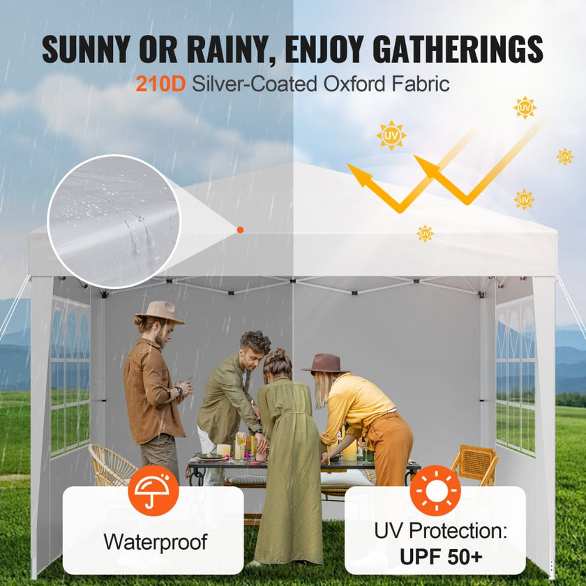 10 x 10 FT Pop Up Canopy with 3 Sidewalls & 2 Windows – Instant Height Adjustable Outdoor Gazebo Tent