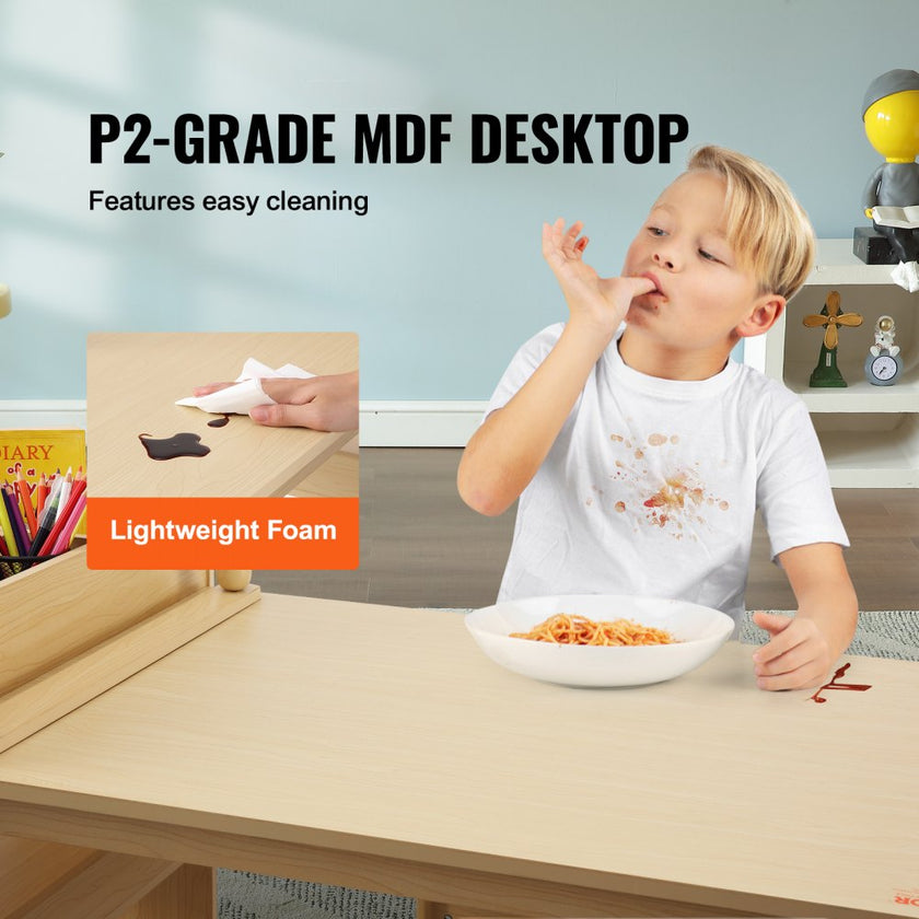 VEVOR Kids Art Table and 2 Chairs, 2-in-1 Toddler Craft and Play Activity Table, Wood Toddler Table and Chair Set with A Cabinet for Art, Craft, Reading, Learning