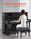 VEVOR Adjustable Piano Keyboard Bench Storage Padded Seat Wooden Bookcase Stool