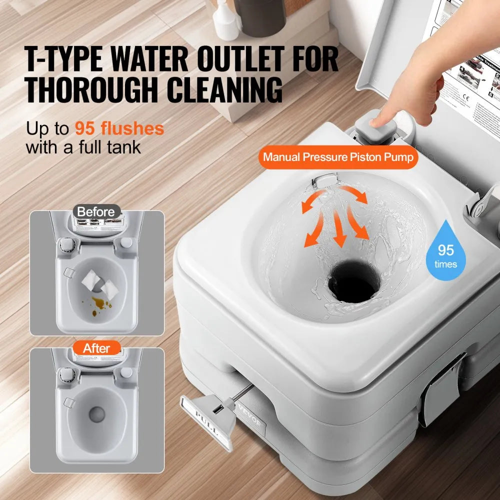 VEVOR Portable Toilet, Travel Camping Toilet, 3.2 Gal Commode Potty, Outdoor Portable Toilet, Indoor Portable Toilet, RV Toilet Flush, Boat Toilet, Leak-Proof Commode, Pressure Flush Toilet, Lightweight Travel Potty