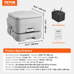 VEVOR Portable Toilet, Travel Camping Toilet, 3.2 Gal Commode Potty, Outdoor Portable Toilet, Indoor Portable Toilet, RV Toilet Flush, Boat Toilet, Leak-Proof Commode, Pressure Flush Toilet, Lightweight Travel Potty