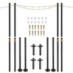 VEVOR String Light Poles, 4 Pack 10.6 FT, Outdoor Powder Coated Steel Lamp Post with Hooks to Hang Lantern and Flags, Decorate Garden, Backyard, Patio, Deck, for Party and Wedding, Black