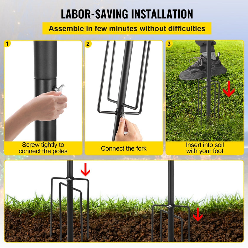 VEVOR String Light Poles, 2 Pack 9.7 FT, Outdoor Powder Coated Steel Lamp Post with Hooks to Hang Lantern and Flags, Decorate Garden, Backyard, Patio, Deck, for Party and Wedding, Black