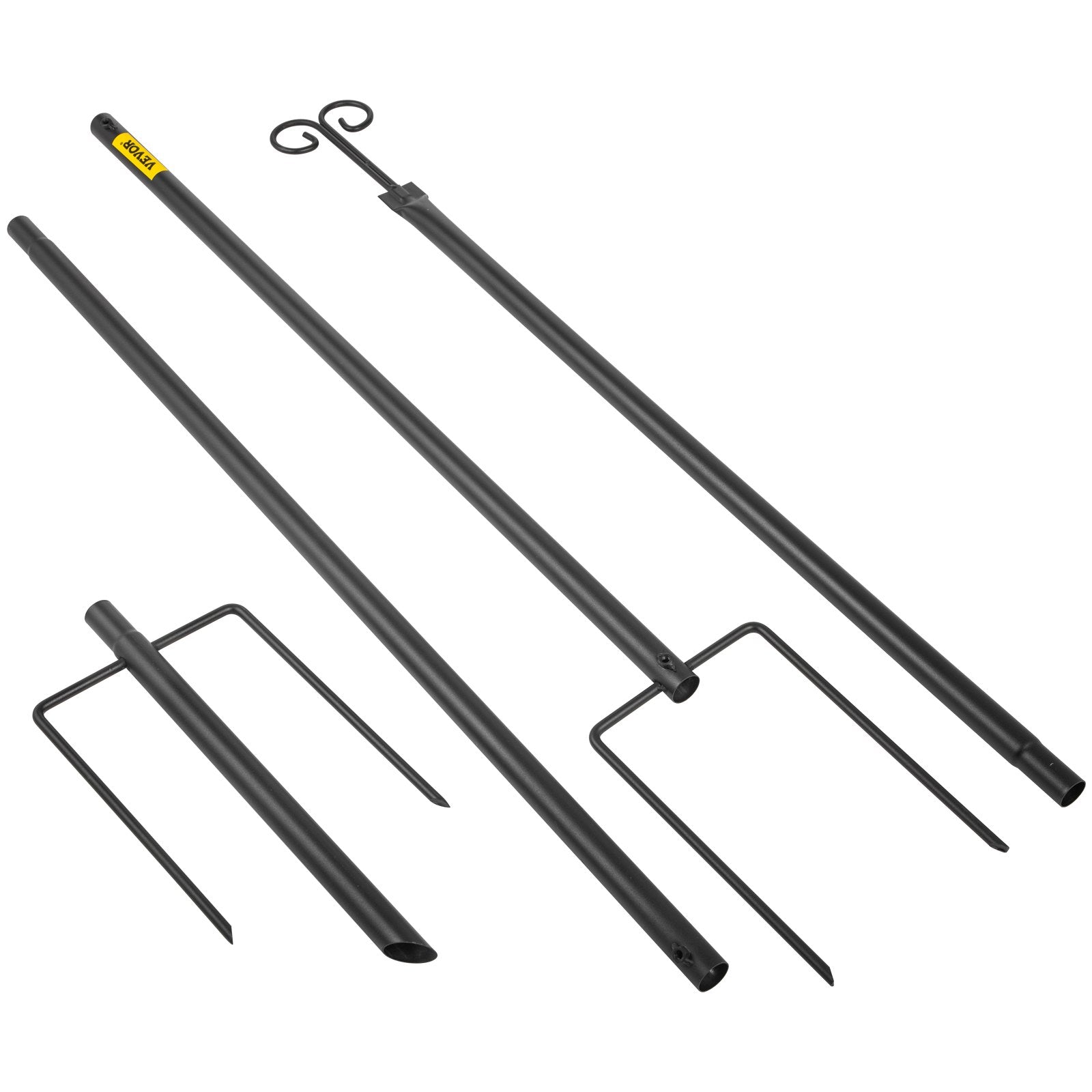 VEVOR String Light Poles, 2 Pack 9.7 FT, Outdoor Powder Coated Steel Lamp Post with Hooks to Hang Lantern and Flags, Decorate Garden, Backyard, Patio, Deck, for Party and Wedding, Black