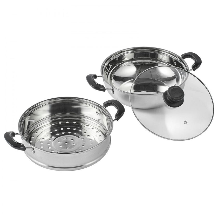 VEVOR Steamer Pot, 11in/28cm Steamer Pot for Cooking with 3QT Stock Pot and Vegetable Steamer, Food-Grade 304 Stainless Steel Food Steamer Cookware with Lid for Gas Electric Induction Grill Stove
