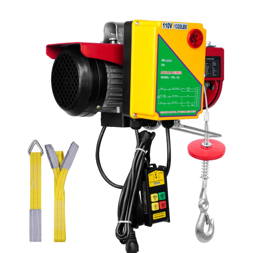 VEVOR Electric Hoist, 1320 lbs Lifting Capacity, 1150W 110V Electric Steel Wire Winch with Wireless Remote Control, 40ft Single Cable Lifting Height & Pure Copper Motor, for Garage Warehouse Factory