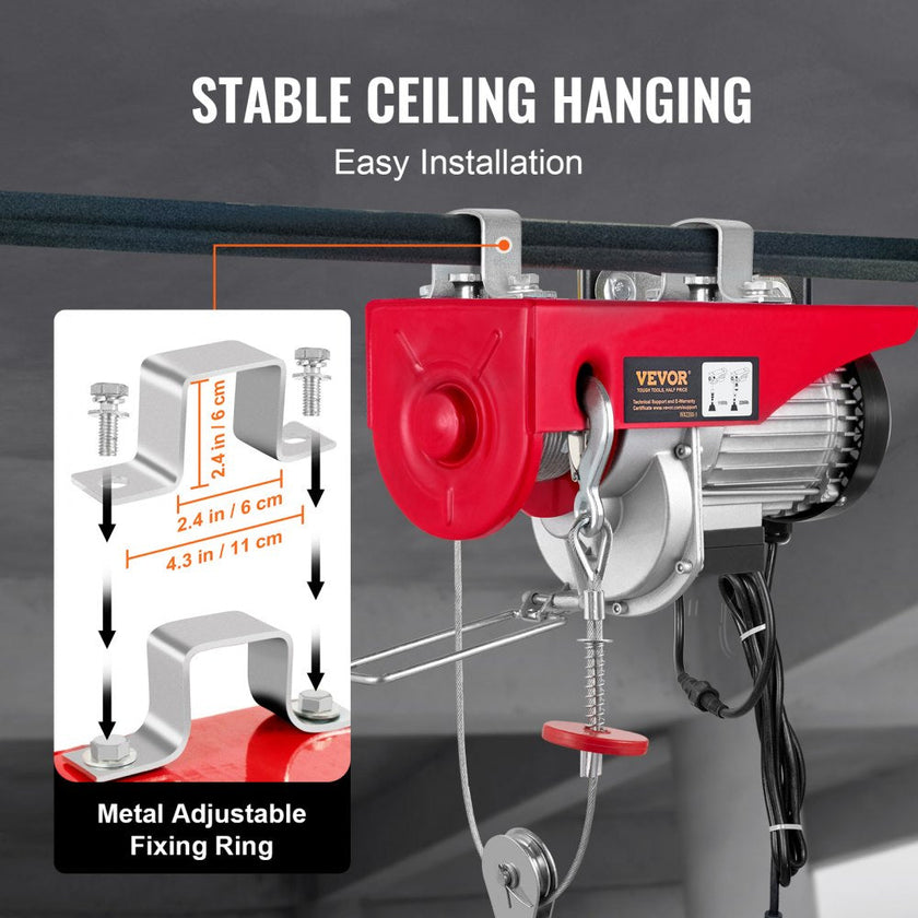 VEVOR Electric Hoist, 2200 lbs Lifting Capacity, 1600W 110V Electric Steel Wire Winch with Wireless Remote Control, 40ft Single Cable Lifting Height & Pure Copper Motor, for Garage Warehouse Factory