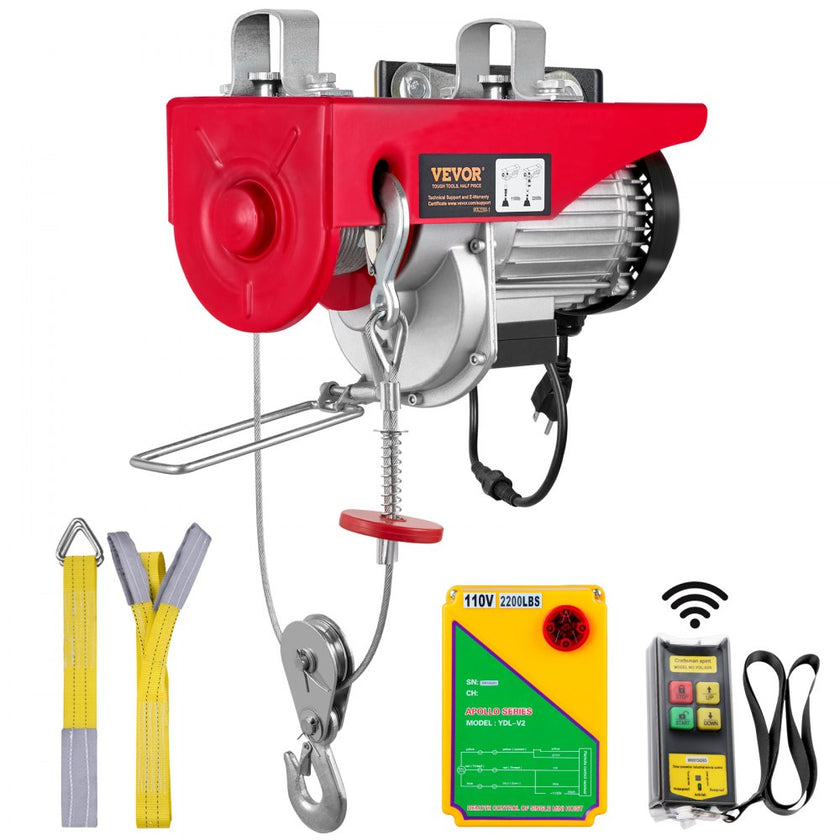 VEVOR Electric Hoist, 2200 lbs Lifting Capacity, 1600W 110V Electric Steel Wire Winch with Wireless Remote Control, 40ft Single Cable Lifting Height & Pure Copper Motor, for Garage Warehouse Factory