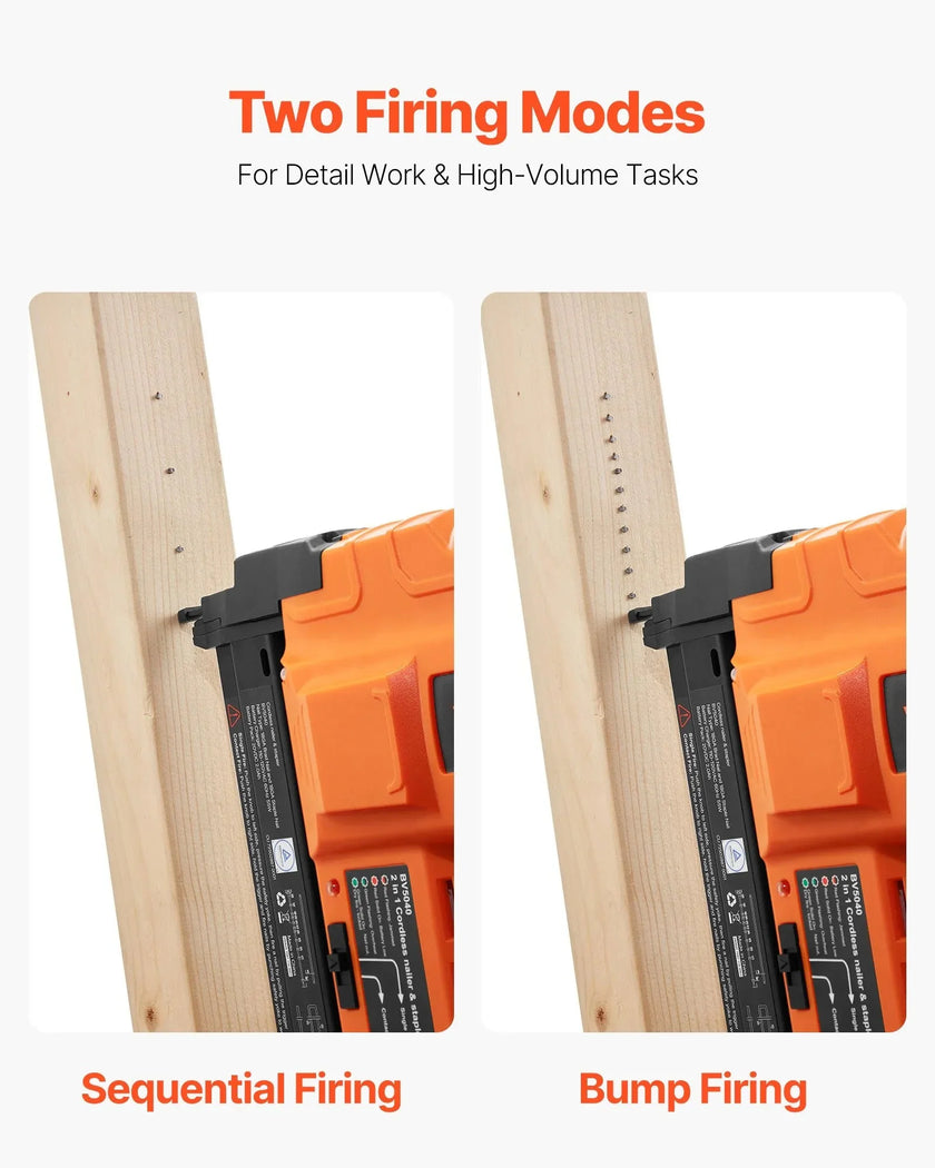 VEVOR 2-in-1 Cordless Brad Nailer, 18 Gauge, 20V Battery Powered Nail Gun and Staple Gun, with 500 pcs Nails, 500 pcs Staples, 2.0 Ah Li-ion Battery and Charger, for Home Improvement, Woodworking