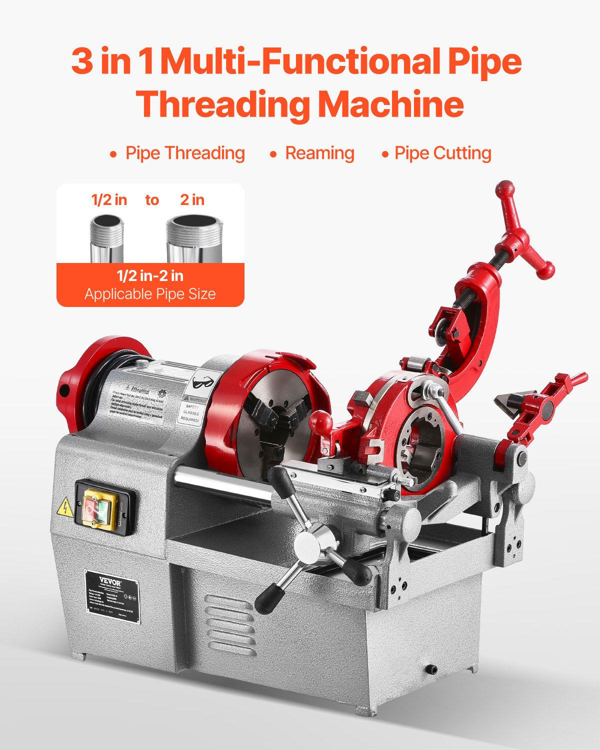 VEVOR Electric Pipe Threader Machine 750W Threading Machine for 1/2