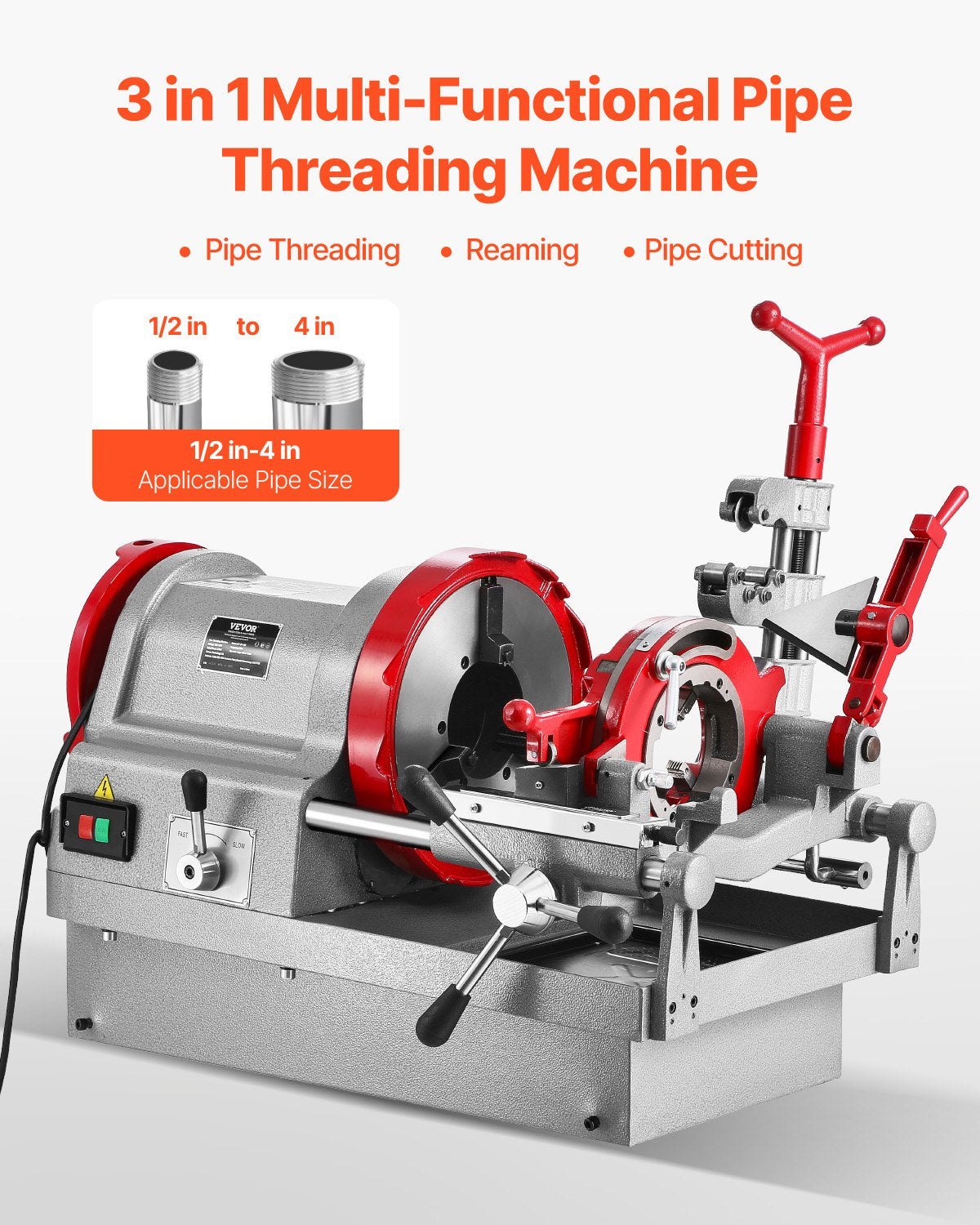 VEVOR Electric Pipe Threader Machine 900W Threading Machine for 1/2