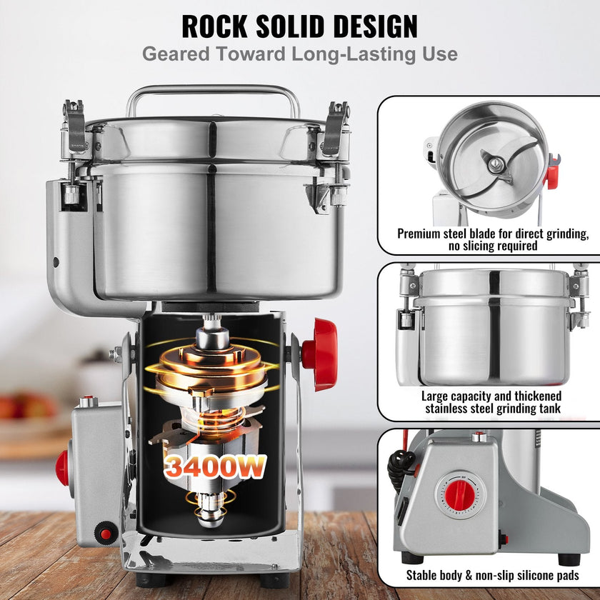 VEVOR 2500g Commercial Spice Grinder Electric Grain Mill Grinder High Speed