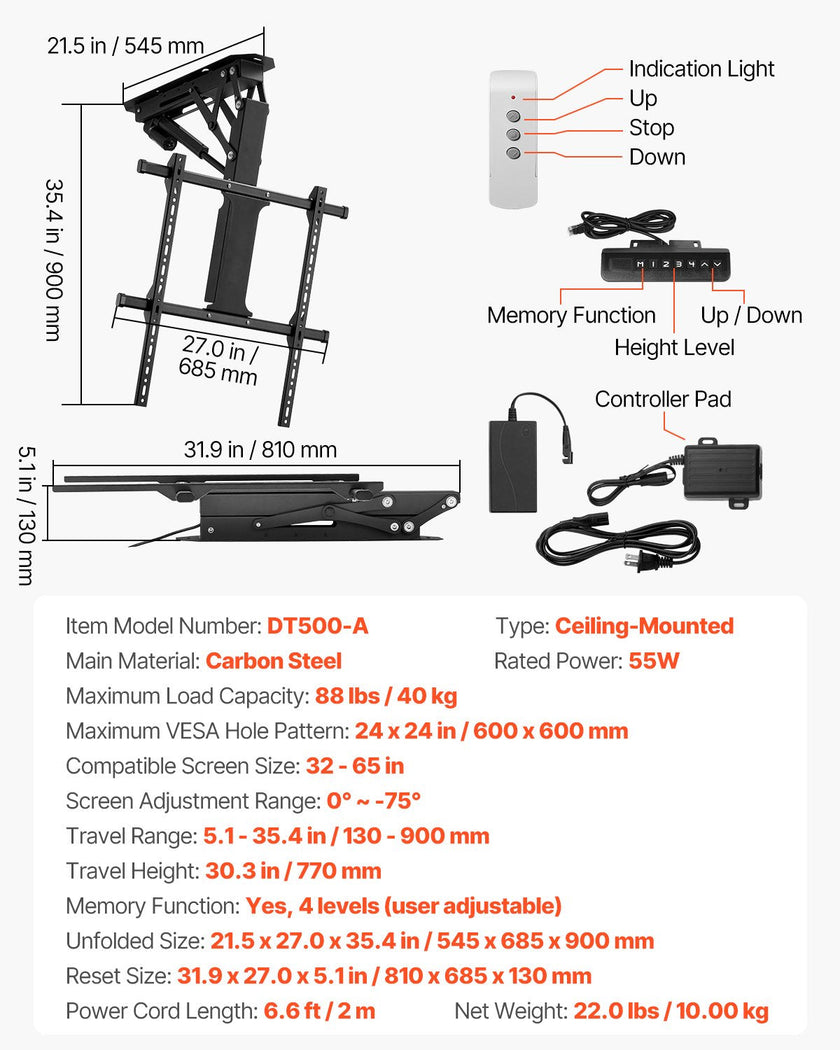 VEVOR Motorized Ceiling TV Mount Electric Flip Down TV Mount for 32-65 in Screen