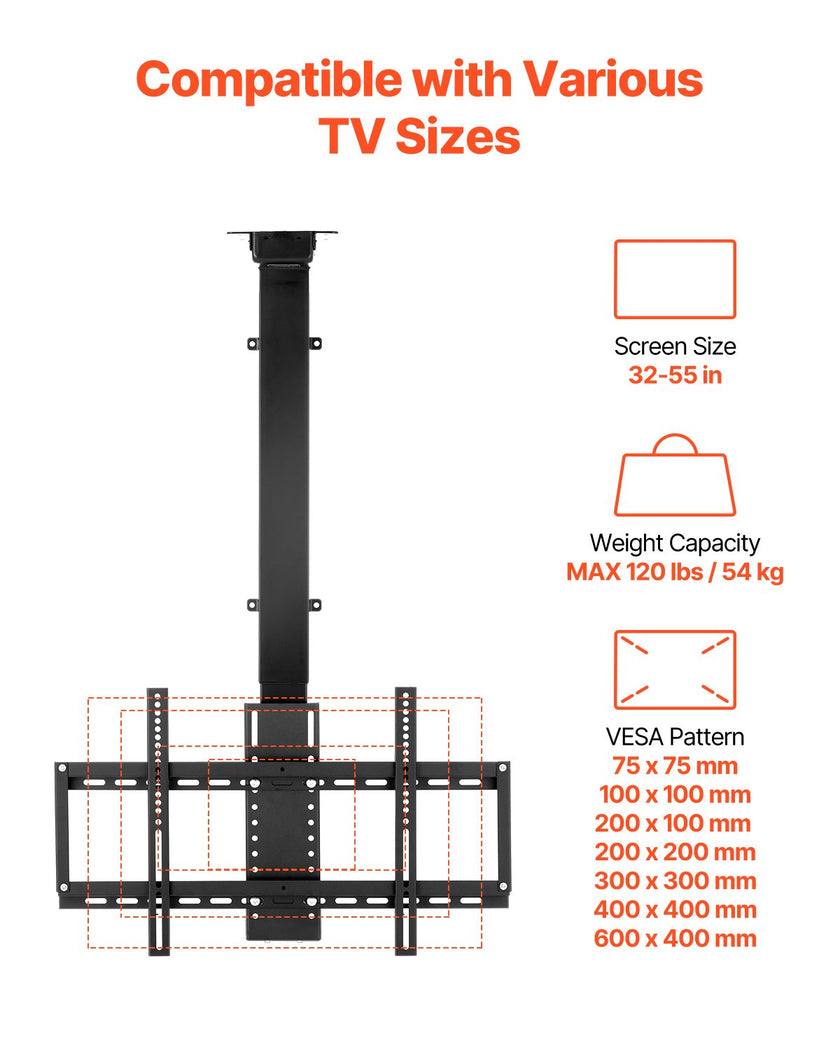 VEVOR Motorized Ceiling TV Mount 32-55 in Screen Electric Adjustable TV Mount