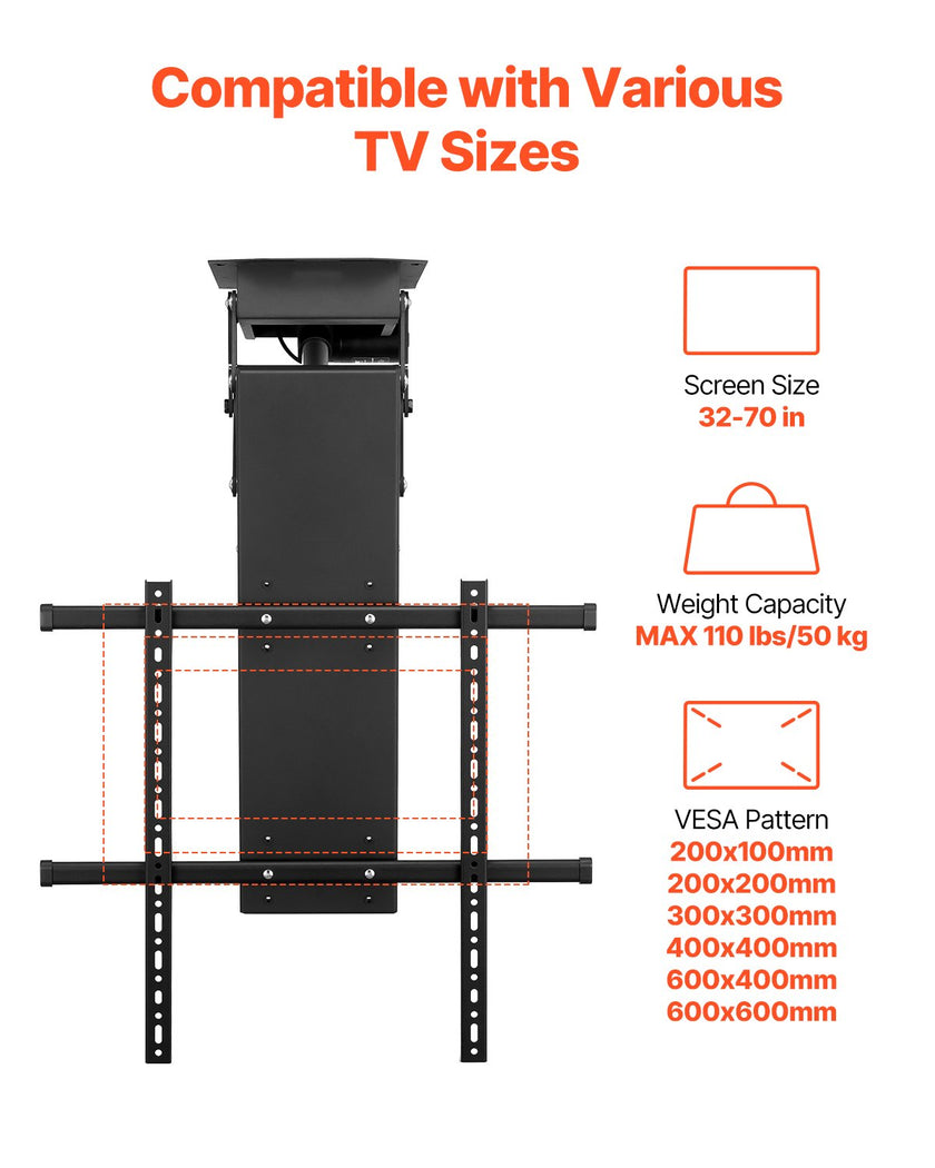 VEVOR Motorized Ceiling TV Mount Electric Flip Down TV Mount for 32-70 in Screen