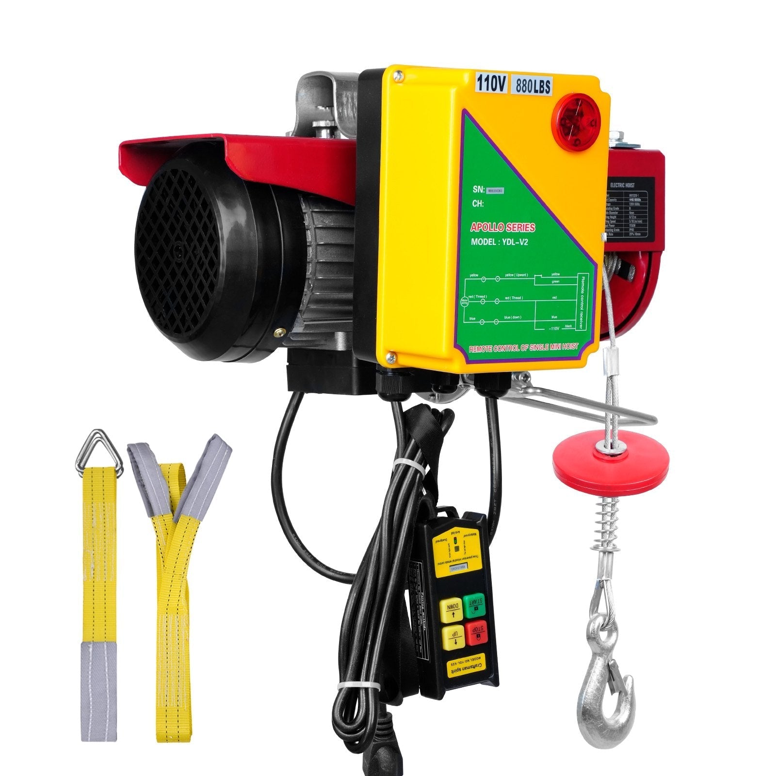 VEVOR Electric Hoist, 880 lbs Lifting Capacity, 850W 110V Electric Steel Wire Winch with Wireless Remote Control, 40ft Single Cable Lifting Height & Pure Copper Motor, for Garage Warehouse Factory