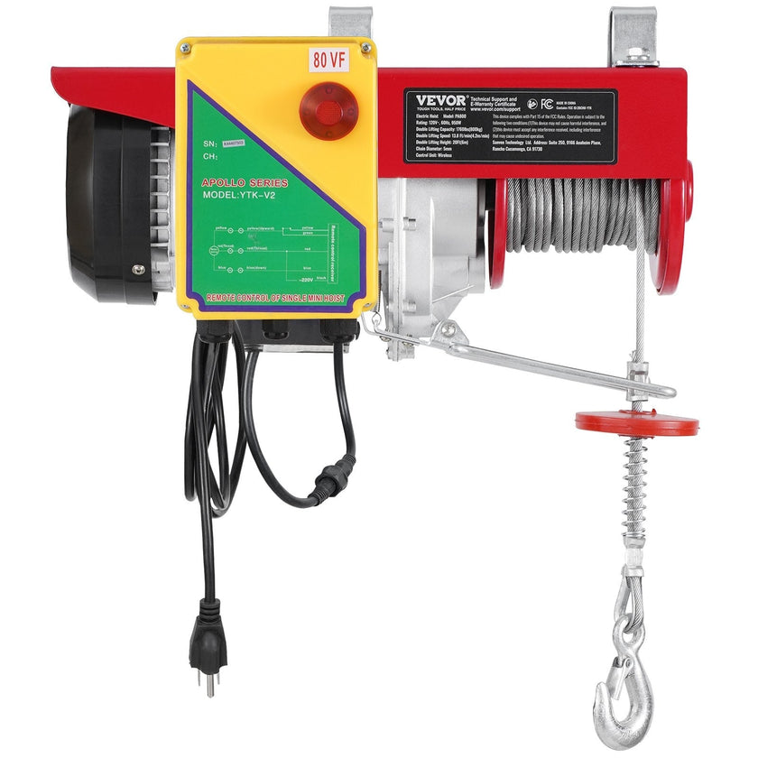 VEVOR Electric Hoist Crane Winch 1760 lbs with 328 ft Wireless Remote Control