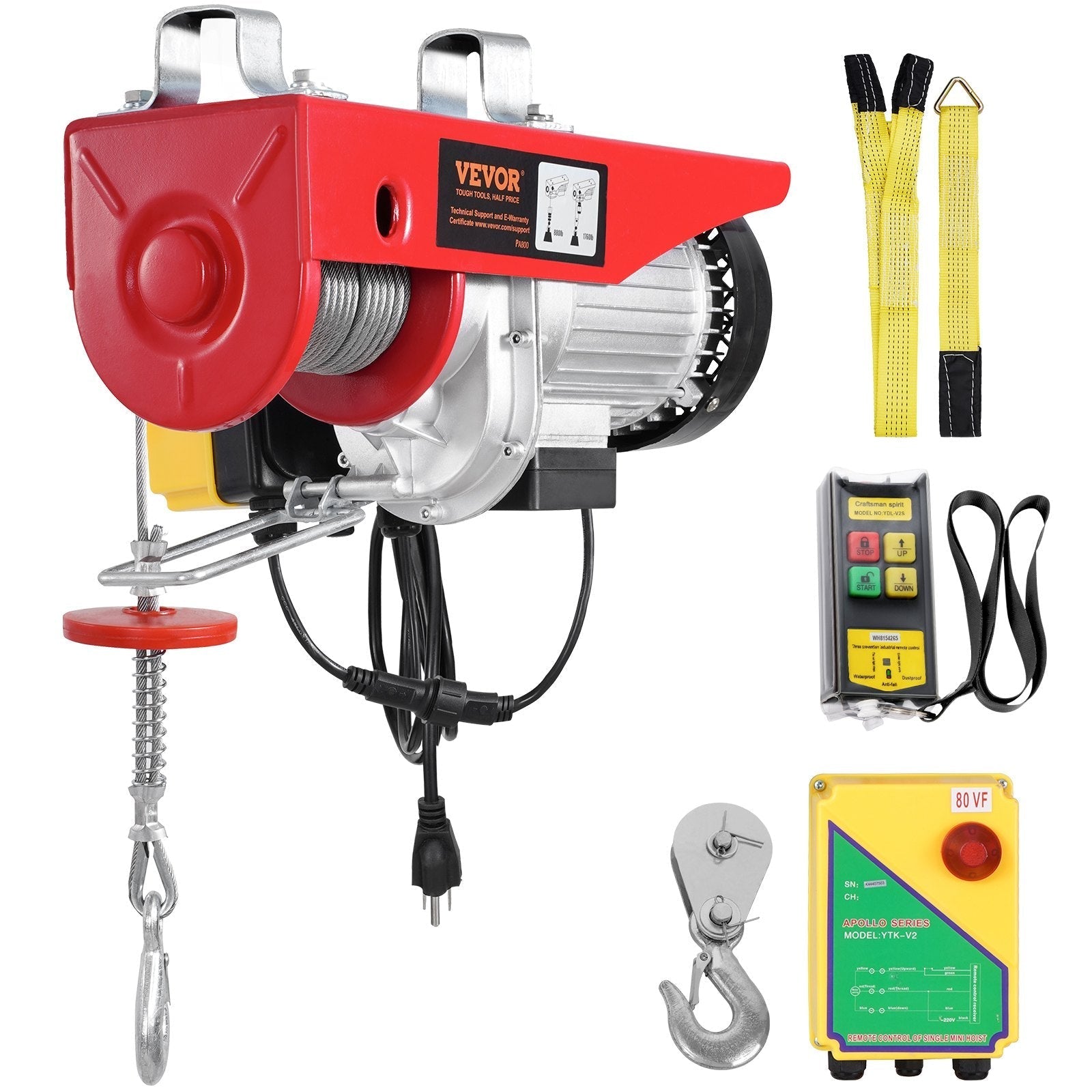 VEVOR Electric Hoist Crane Winch 1760 lbs with 328 ft Wireless Remote Control