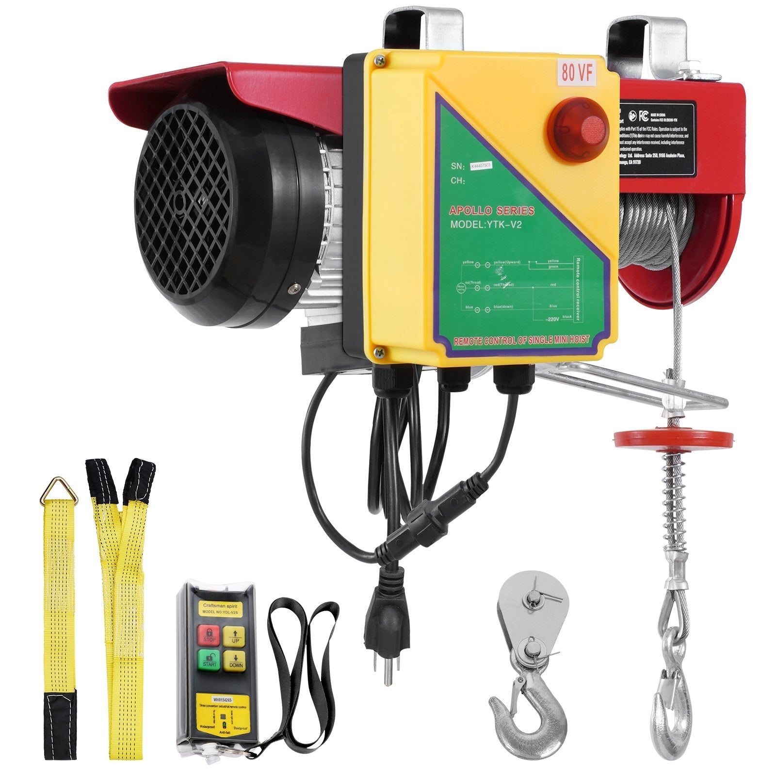 VEVOR Electric Hoist Crane Winch 1760 lbs with 328 ft Wireless Remote Control