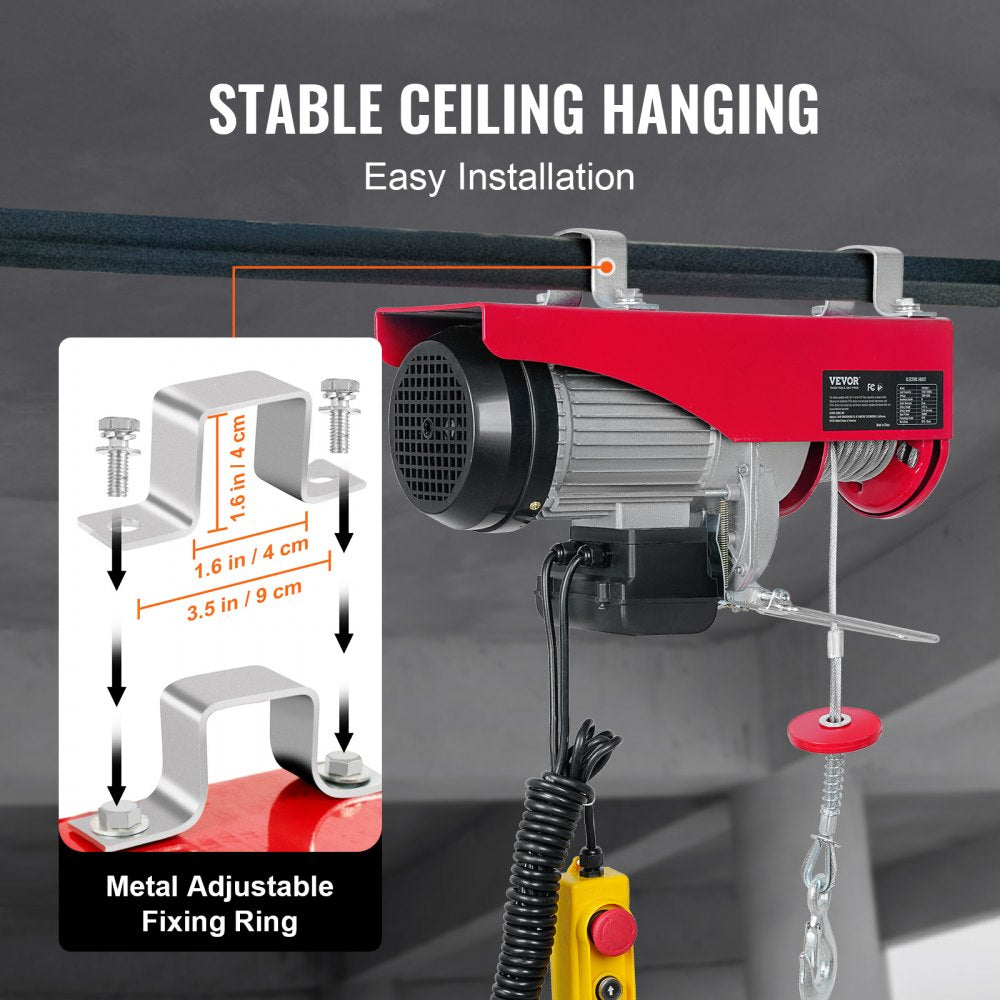 VEVOR Electric Hoist, 440 lbs Lifting Capacity, 480W 110V Electric Steel Wire Winch with 14ft Wired Remote Control, 40ft Single Cable Lifting Height & Pure Copper Motor, for Garage Warehouse Factory